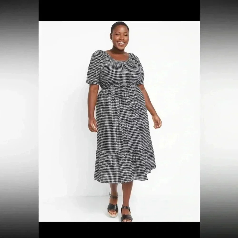 Lane Bryant Gingham Perfect‎ Sleeve Tiered Midi Dress 12